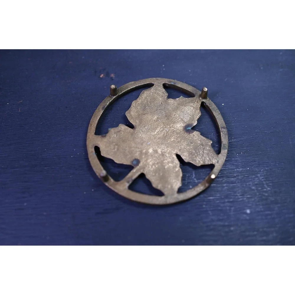 Vintage Brass Leaf Trivet Mid Century Modern Gold Maple Leaf Kitchen Decor 5x5